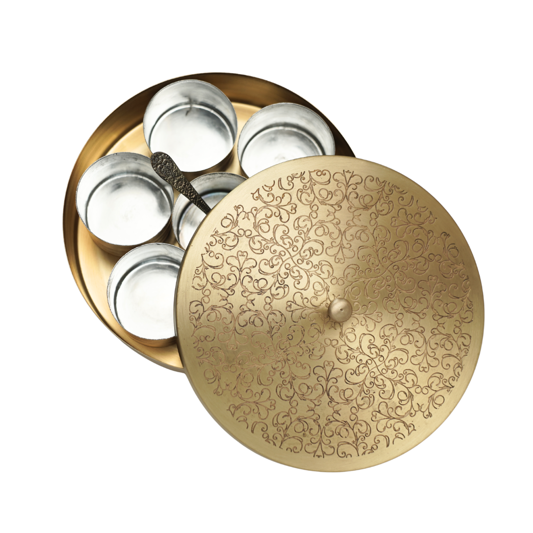 Brass MASALA BOX FLORAL 8 Inch 1 Brass MASALA BOX FLORAL 8 Inch