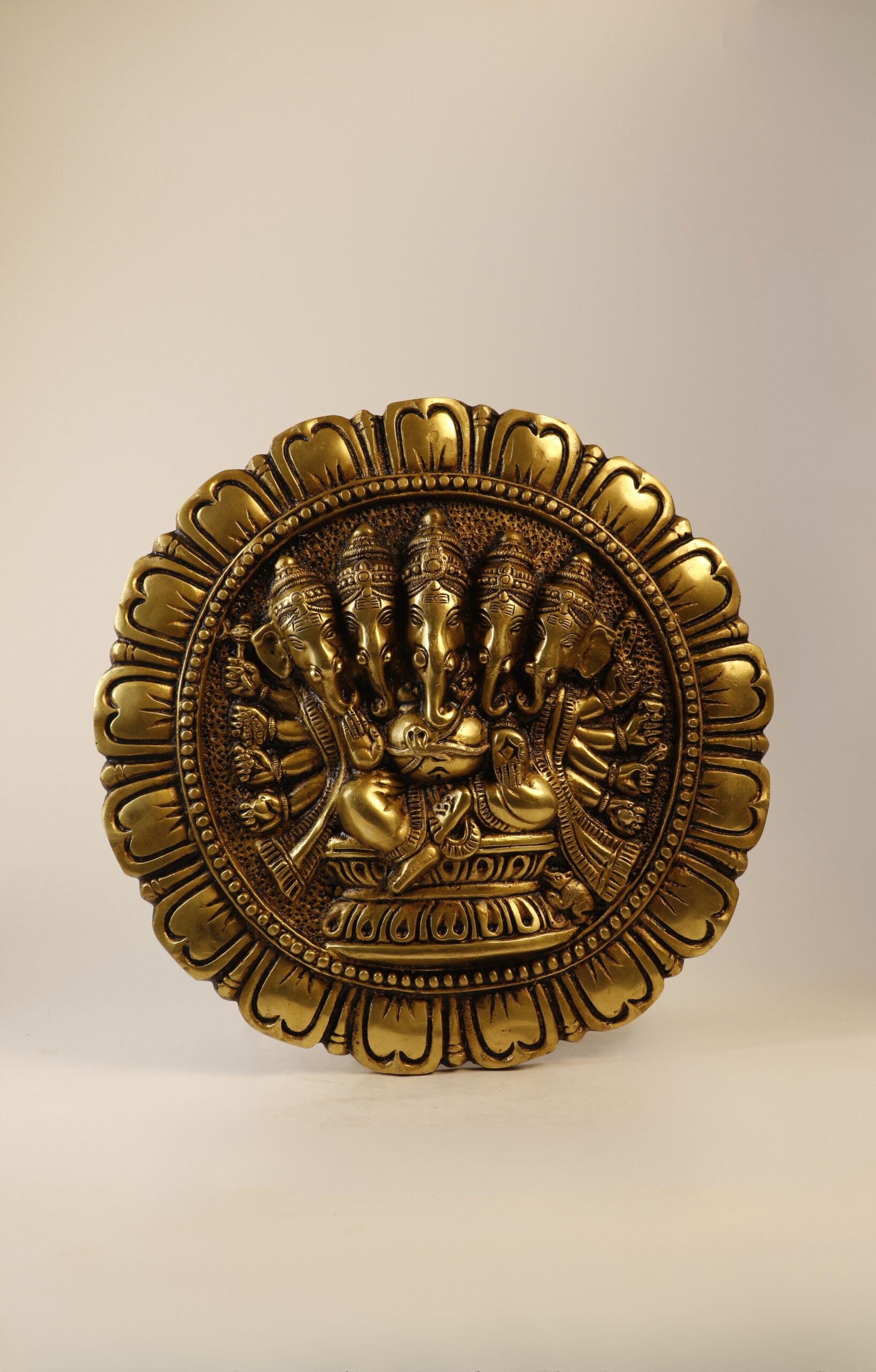 Brass Panchamukhmi Ganesh Wall Plate 11 Inch 2 Brass Panchamukhmi Ganesh Wall Plate 11 Inch - Image 2
