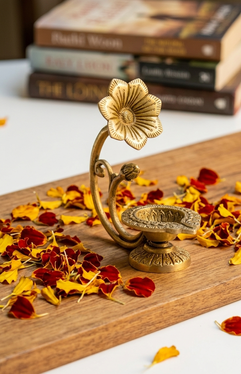 Brass Flower Diya 6 Inch 1 Brass Flower Diya 6 Inch