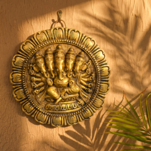 Brass Panchamukhmi Ganesh Wall Plate 11 Inch
