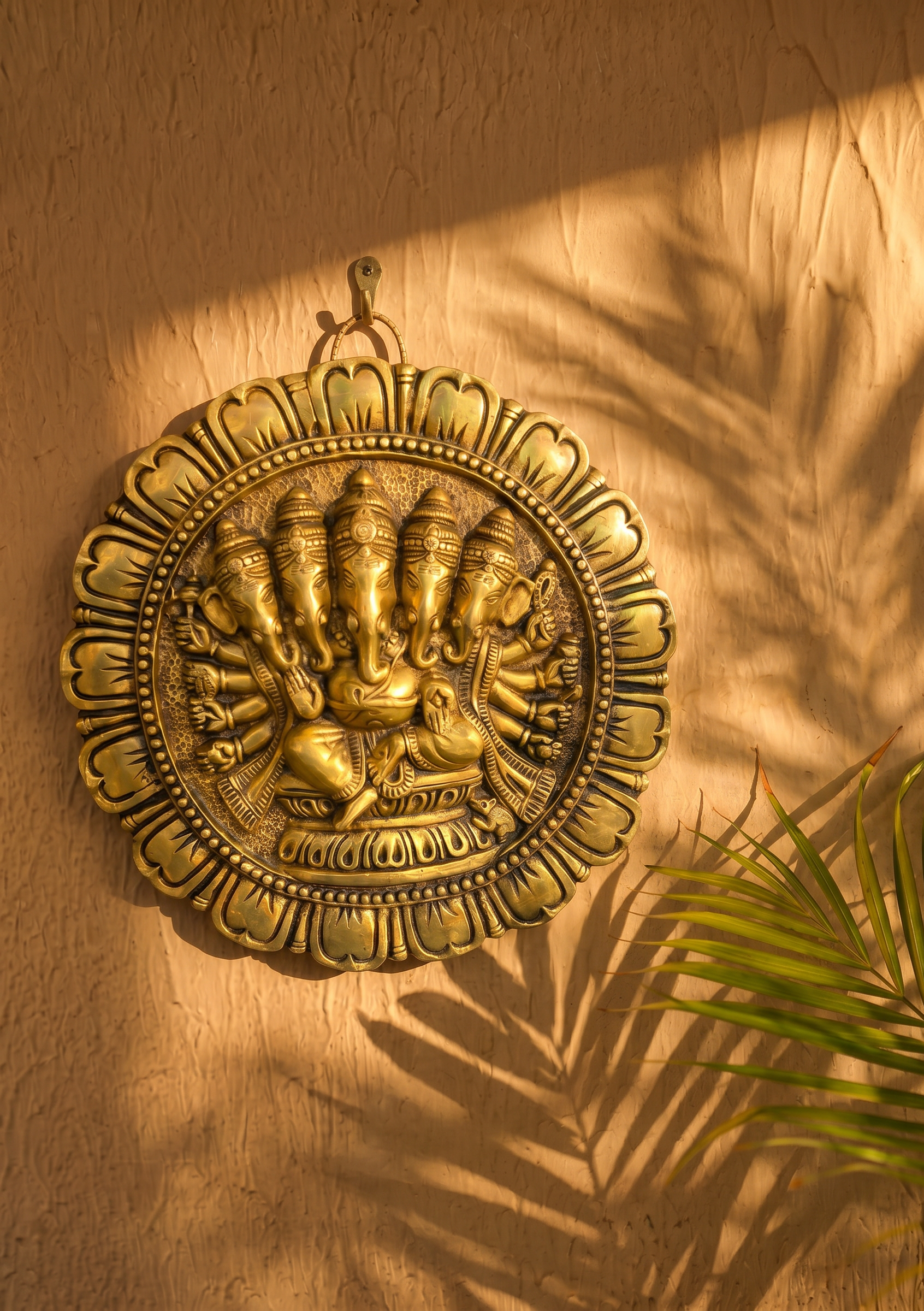 Brass Panchamukhmi Ganesh Wall Plate 11 Inch 1 Brass Panchamukhmi Ganesh Wall Plate 11 Inch