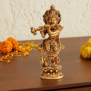 Brass Krishna Playing Flute Idol 7 Inch