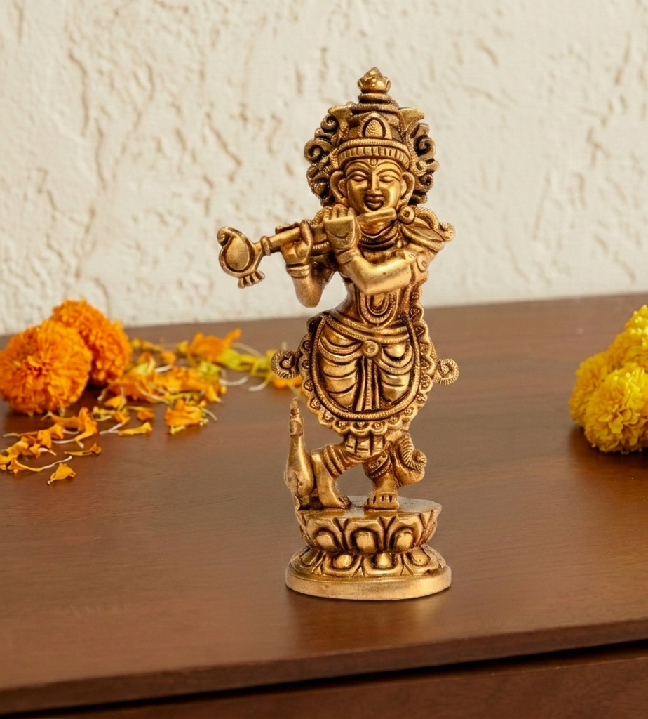 Brass Krishna Playing Flute Idol 7 Inch 1 Brass Krishna Playing Flute Idol 7 Inch