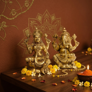 Brass Ganesh Lakshmi Idol Set 8 Inch