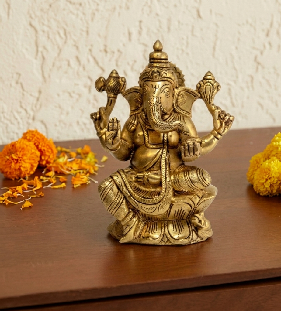 Brass Ganesh Lakshmi Idol Set 8 Inch 2 Brass Ganesh Lakshmi Idol Set 8 Inch - Image 2