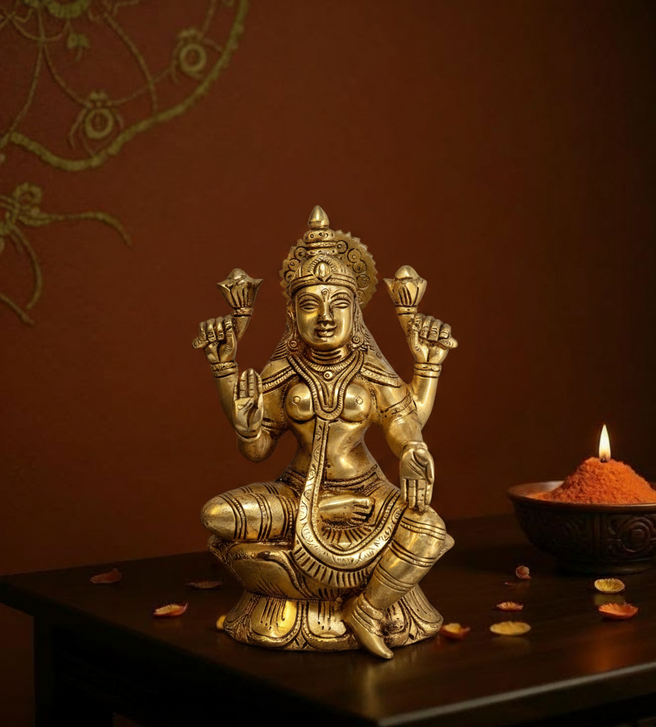 Brass Ganesh Lakshmi Idol Set 8 Inch 3 Brass Ganesh Lakshmi Idol Set 8 Inch - Image 3