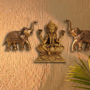 Brass Gaj Laxmi Plate Set 11 Inch
